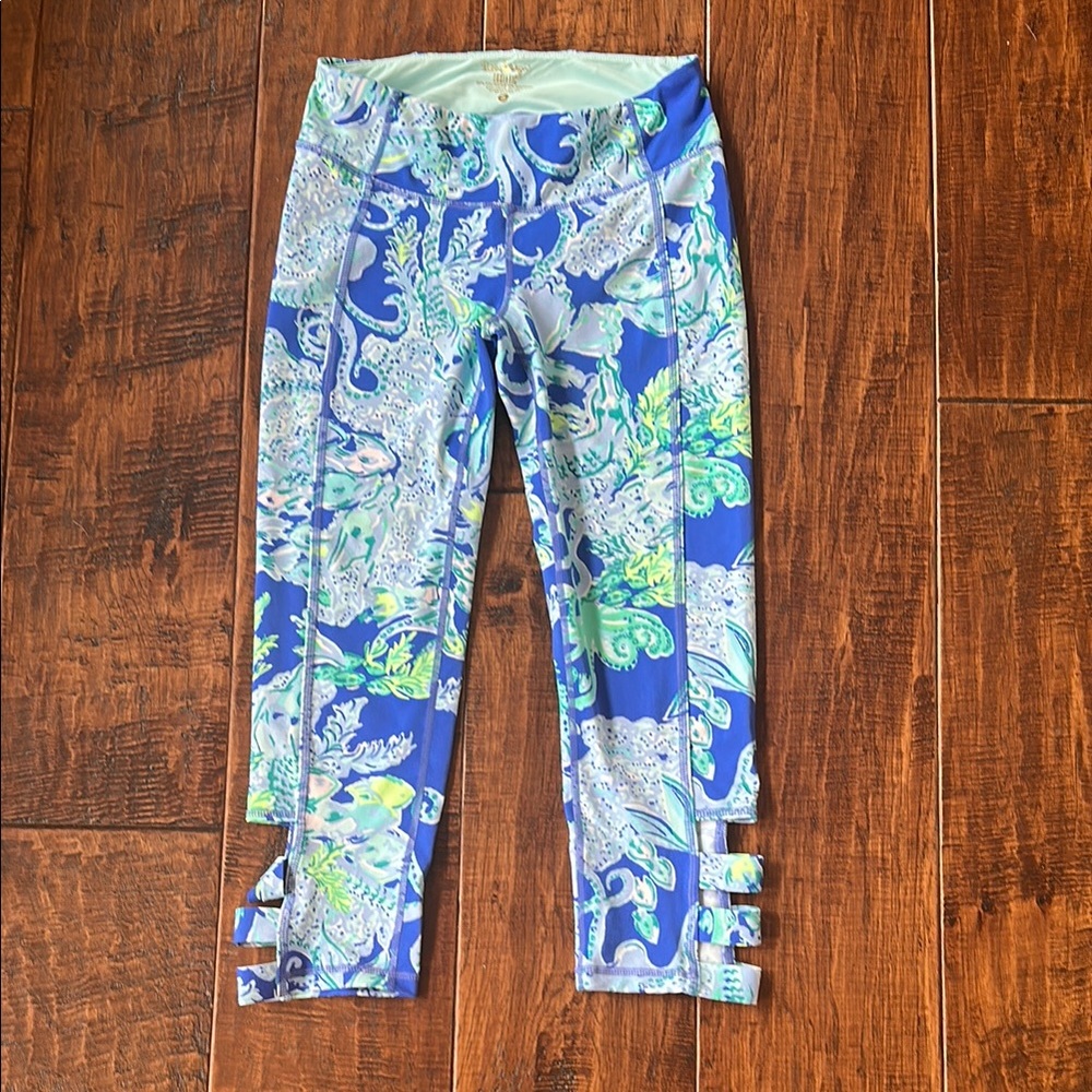 Lilly Pulitzer Luxletic Blue and Green Leggings Vibrant Abstract Print size Smal